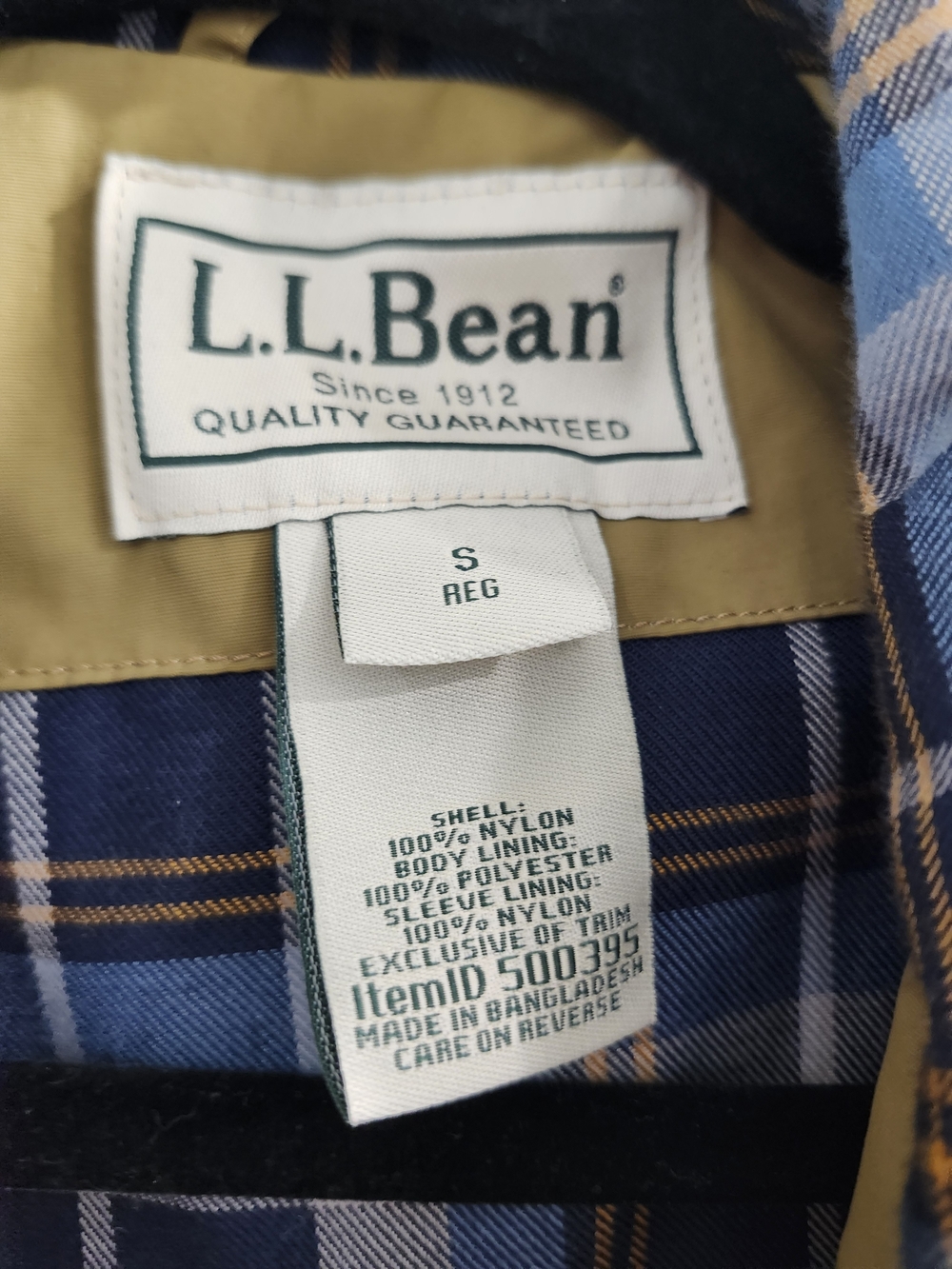 L.L. Bean Men's Ochre Bomber Jacket with Plaid Lining - Picture 3 of 4